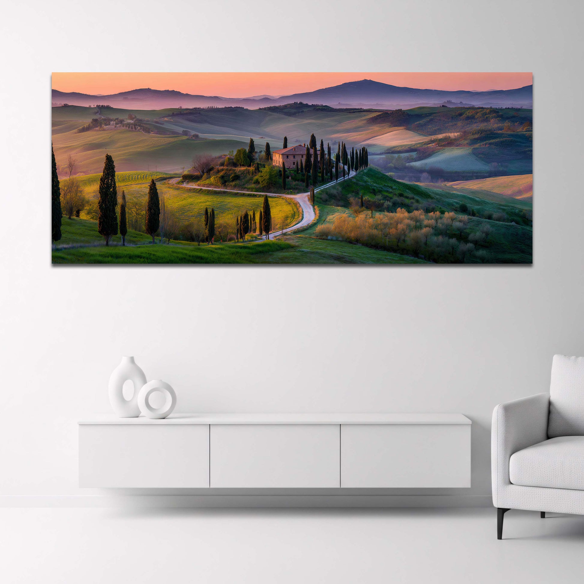 Toskana Landschaft im Abendlicht Panorama Wandbild