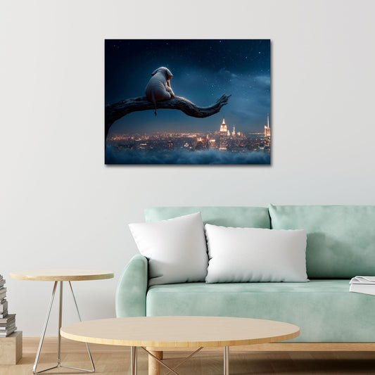 Elefant Skyline Nacht Wandbild Detail