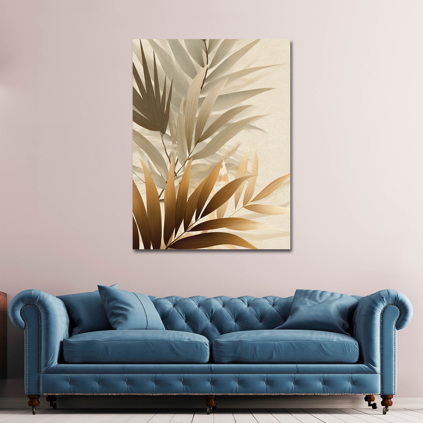 Minimalistisch Tropische Blätter Beige Wandbild