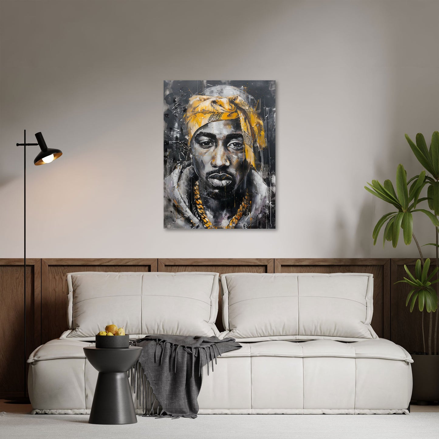 Tupac Porträt schwarz gold mit Bandana Wandbild