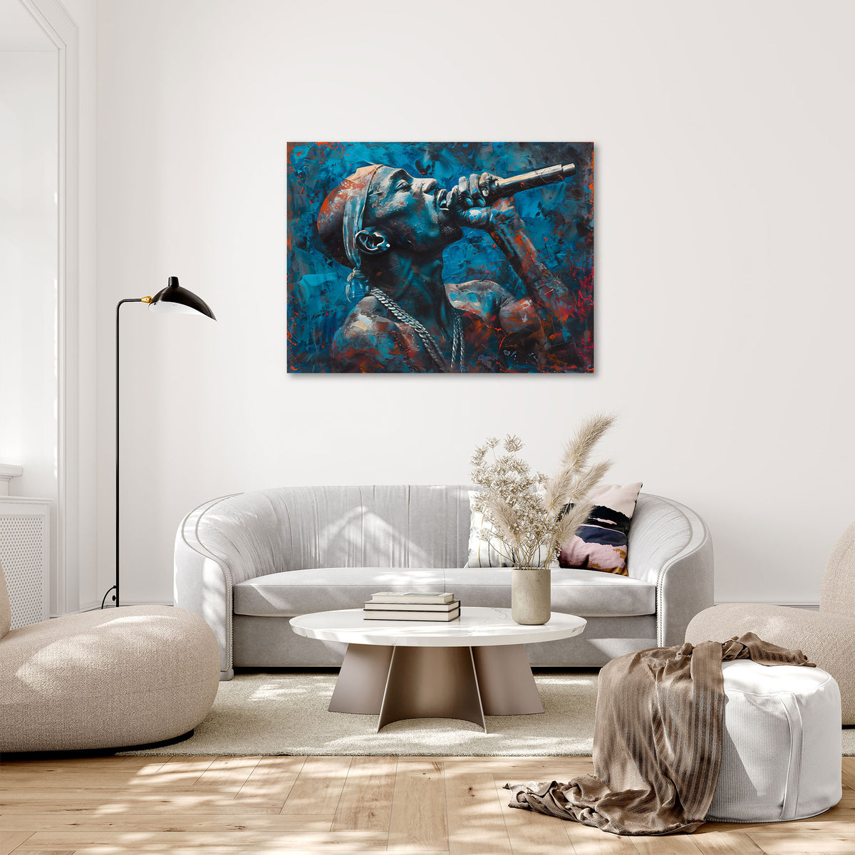 Tupac Portrait sanft blau in Pastelltönen Wandbild