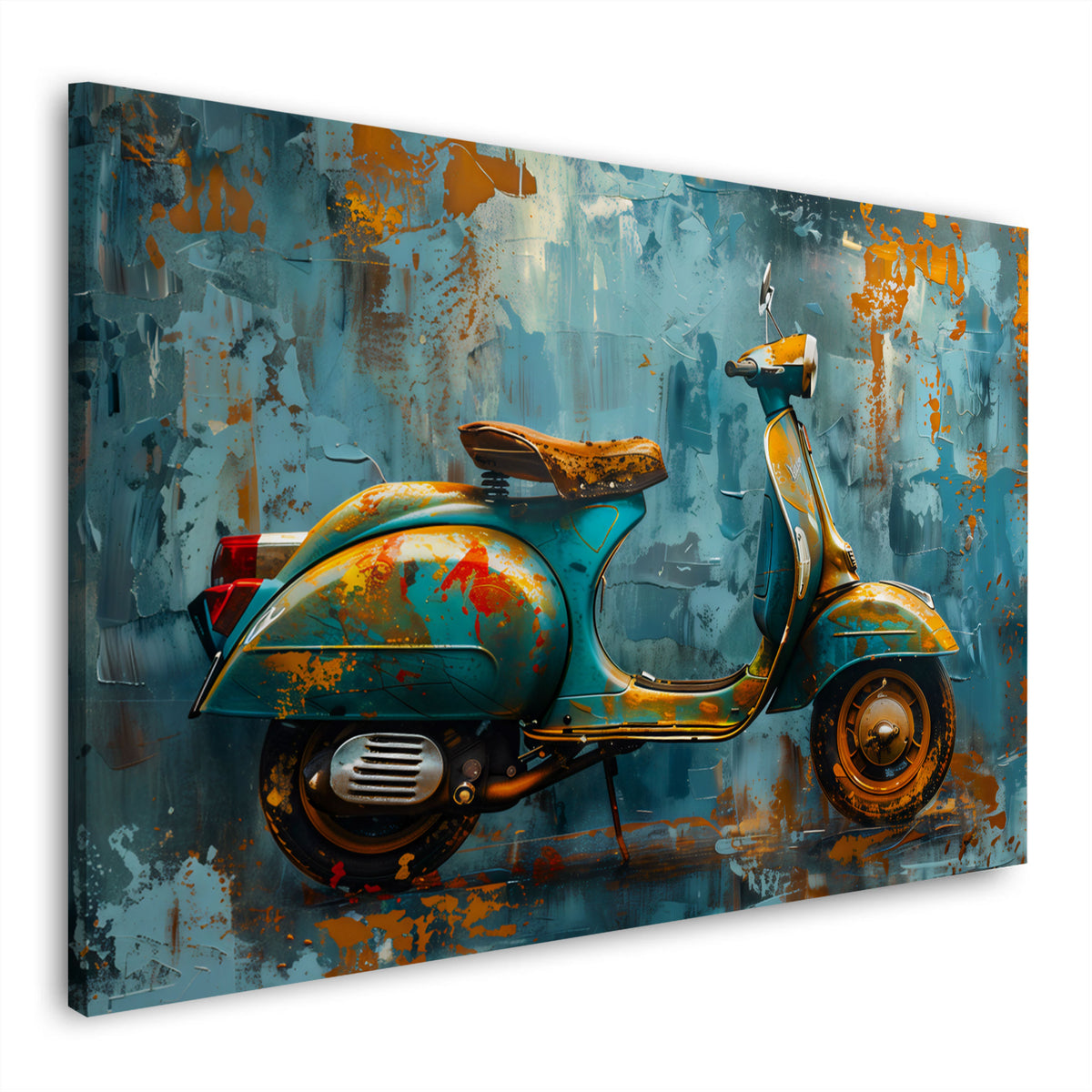 Vespa Scooter in Türkis als expressives Wandbild