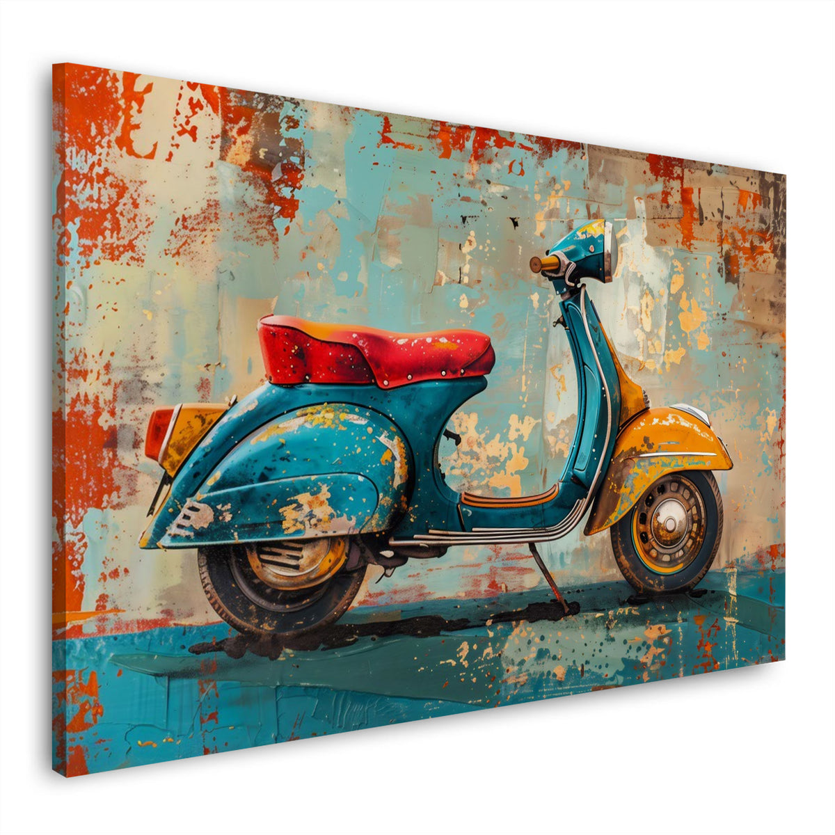 Vintage Vespa als Kunstwerk in kräftigen Tönen Wandbild