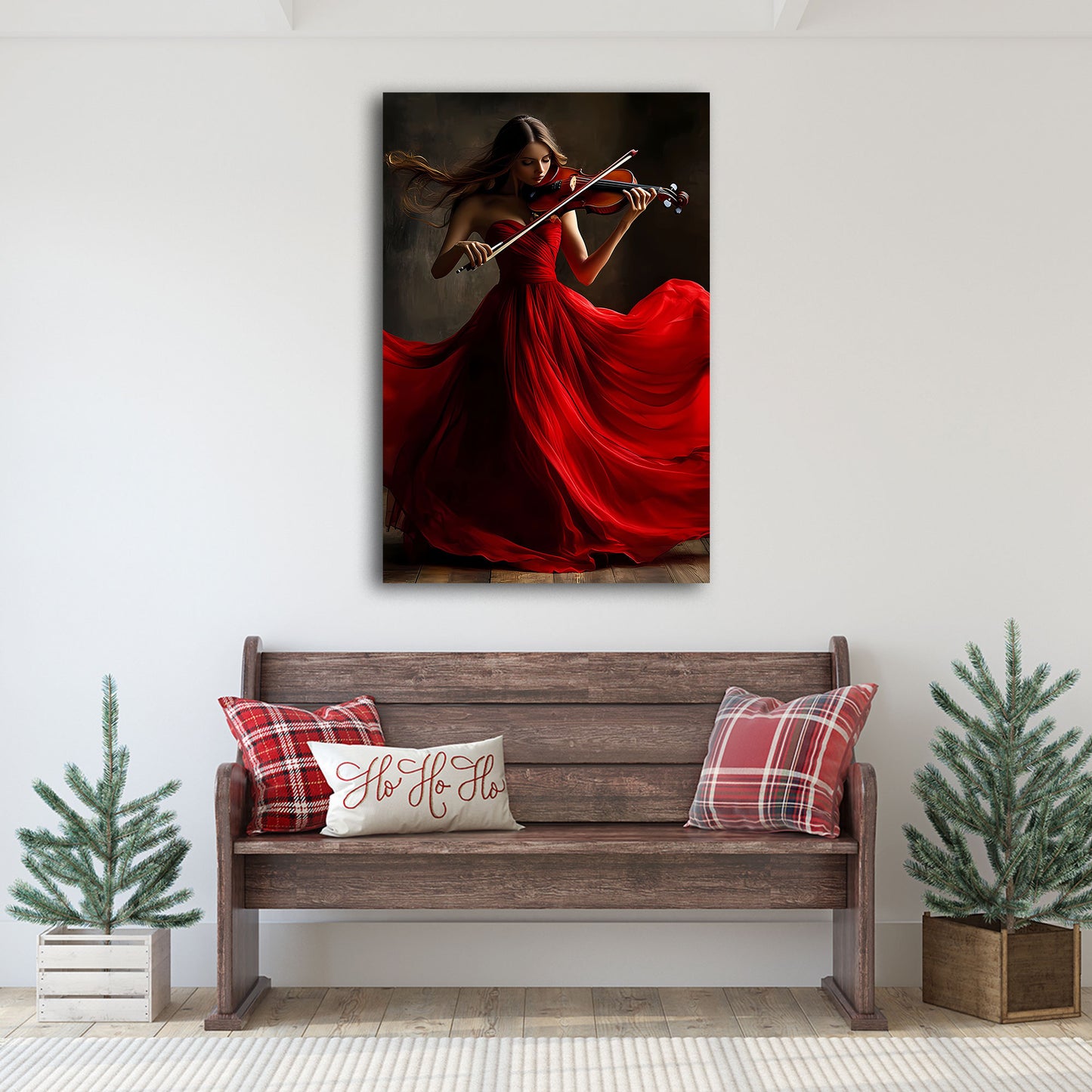Violine Frau im roten Abendkleid Musik Wandbild