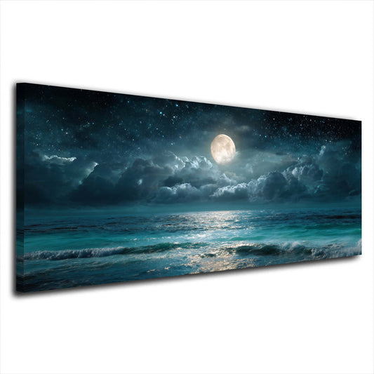 Vollmond mit Sternen über dem türkisen Meer Wandbild