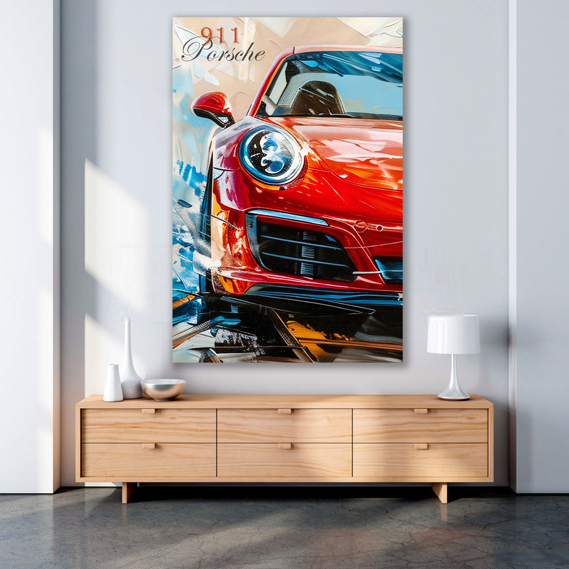 Sportwagen Porsche 911 rot modern abstrakt Wandbild