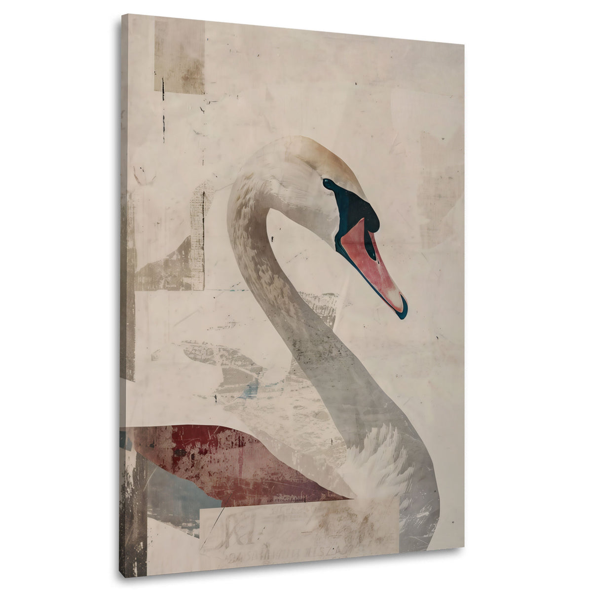 Weißer Schwan vor beigem Hintergrund Wandbild im Hochformat