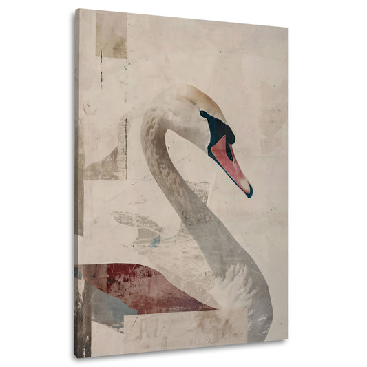 Weißer Schwan vor beigem Hintergrund Wandbild im Hochformat