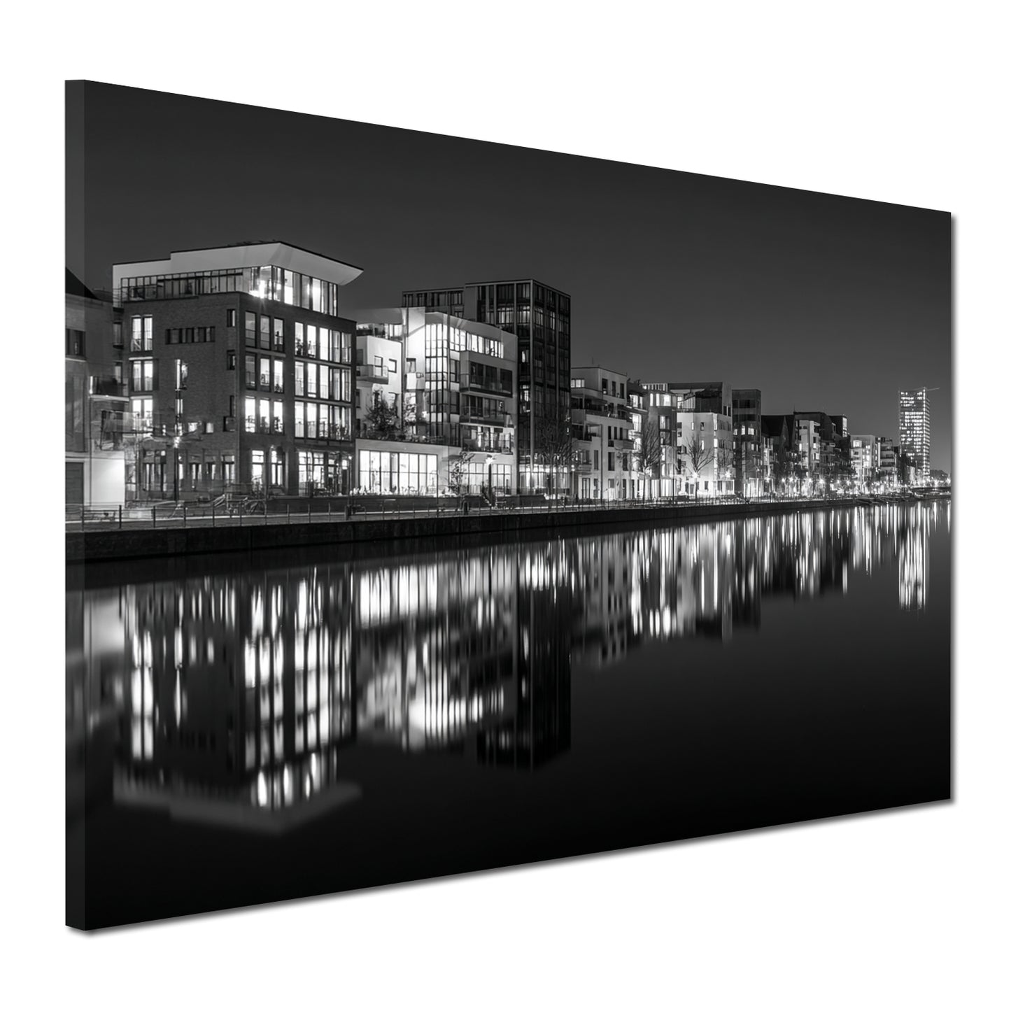 Weser Bremen schwarz weiß Nachtspiegelung Wandbild