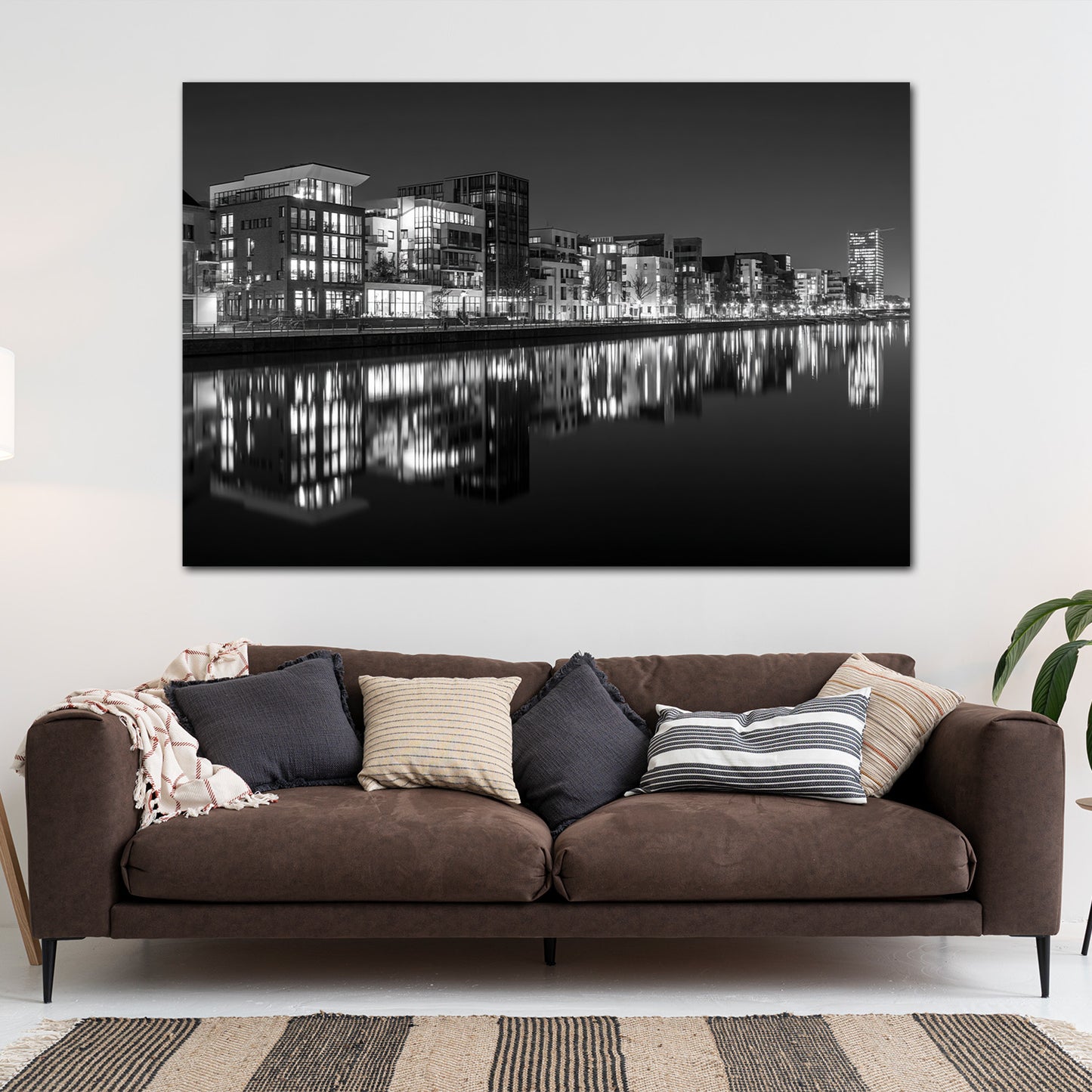 Weser Bremen schwarz weiß Nachtspiegelung Wandbild