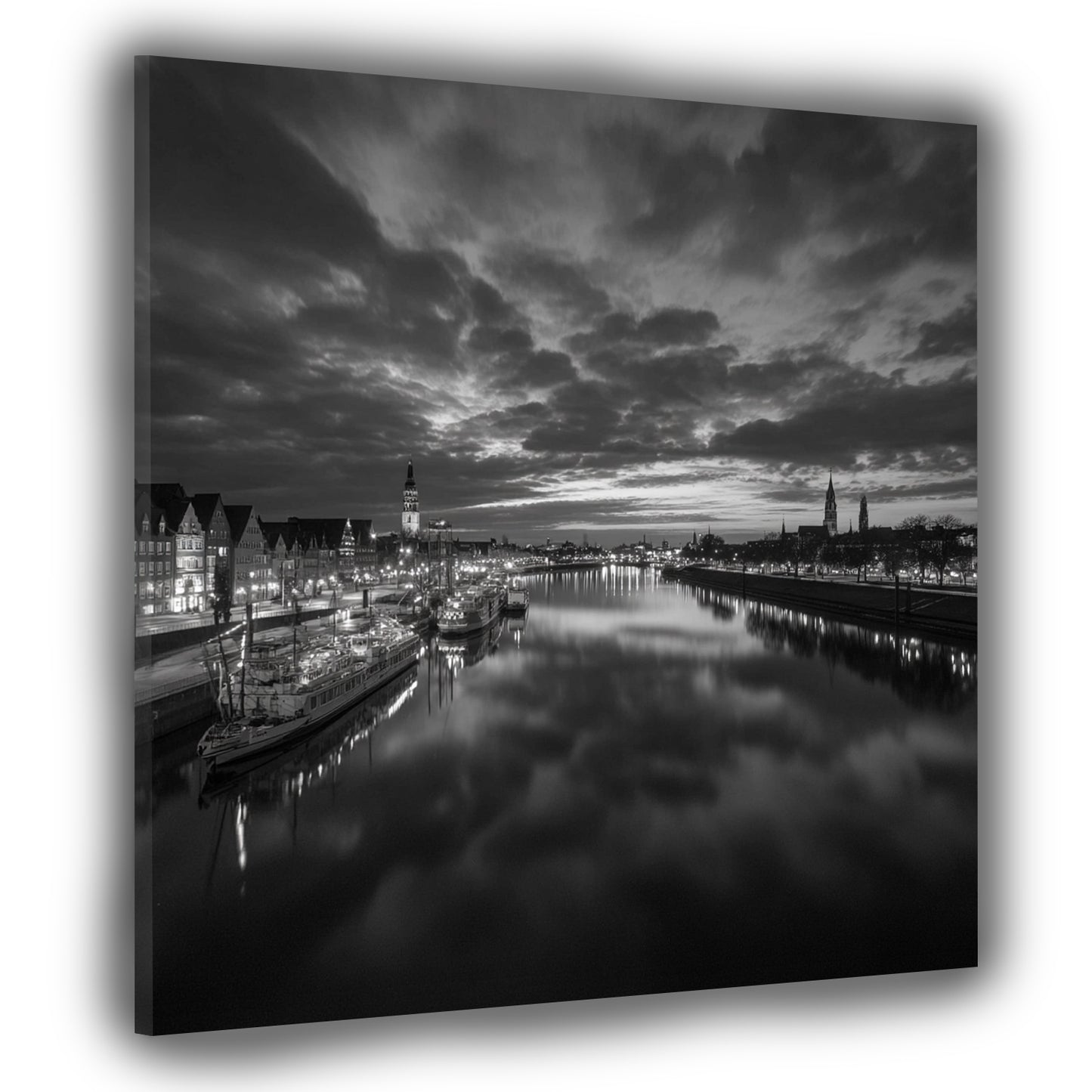 Weserblick Bremen schwarz weiß Abendstimmung Wandbild