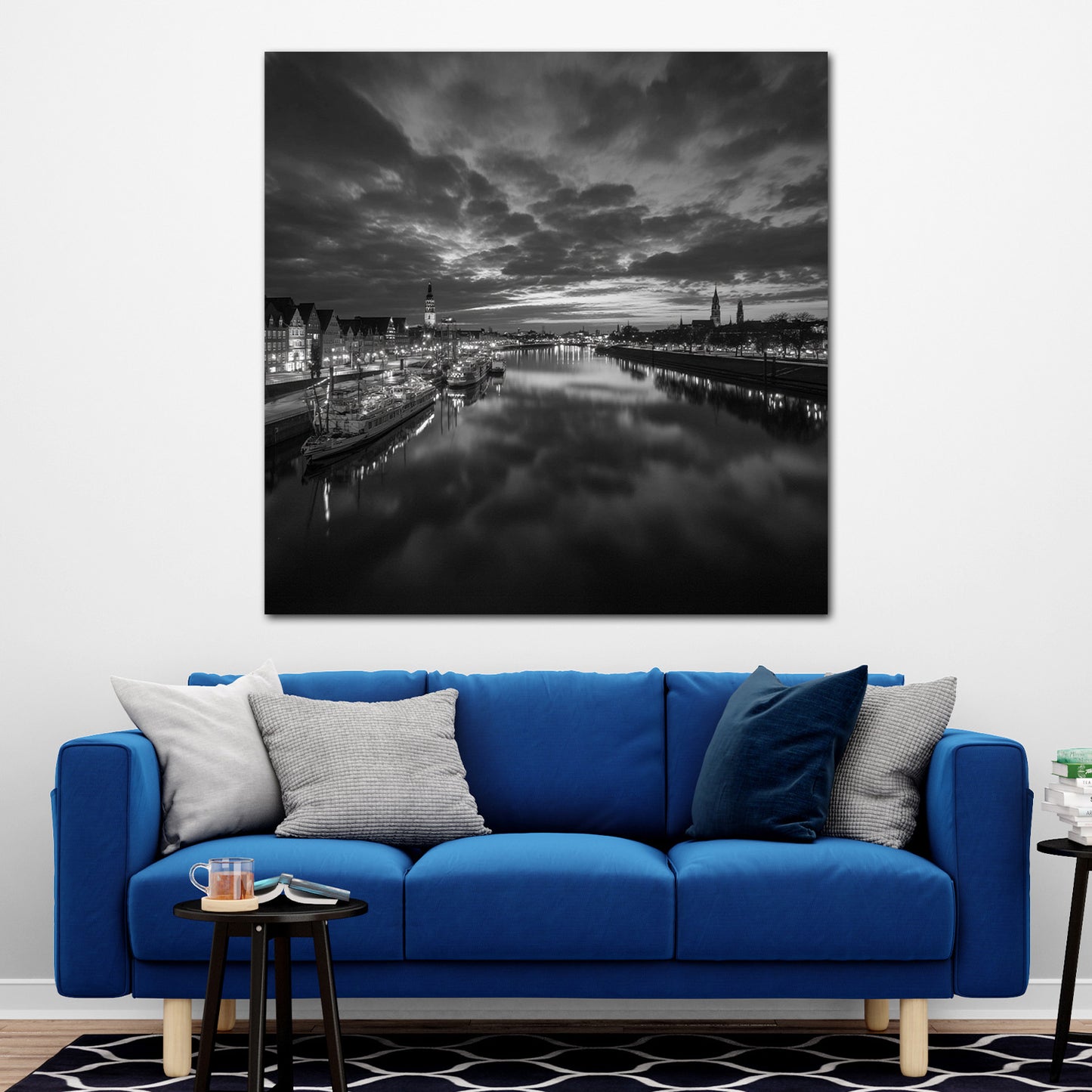 Weserblick Bremen schwarz weiß Abendstimmung Wandbild