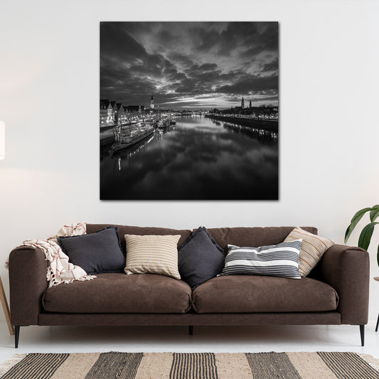 Weserblick Bremen schwarz weiß Abendstimmung Wandbild