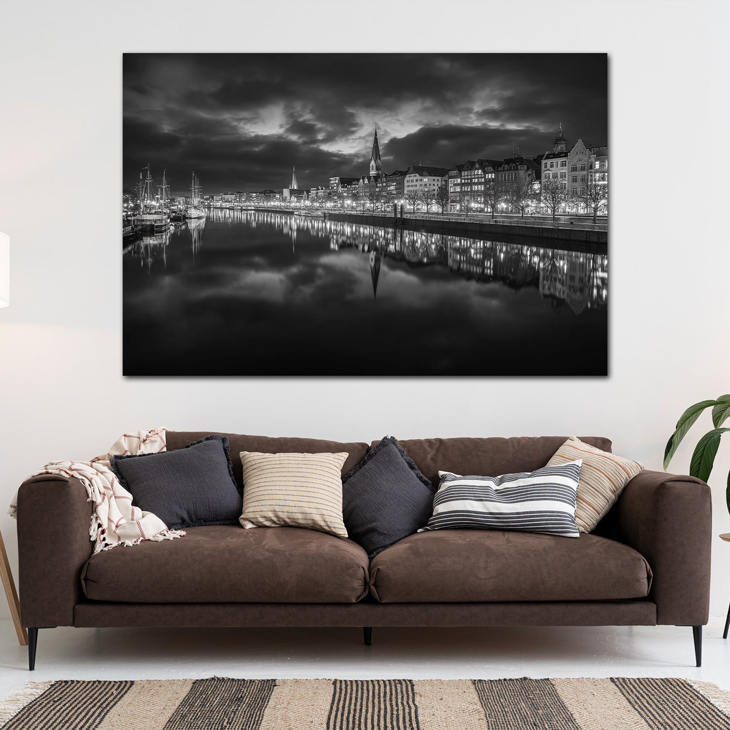 Weserpanorama Bremen schwarz weiß Altstadt Spiegelung Wandbild