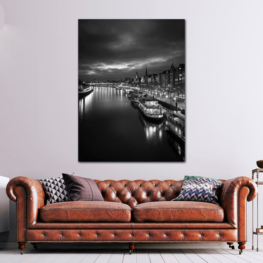 Weserpromenade Bremen schwarz weiß Stadtansicht Wandbild