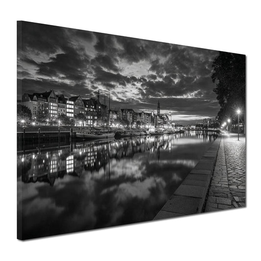 Weserufer Bremen schwarz weiß Abendstimmung Wandbild
