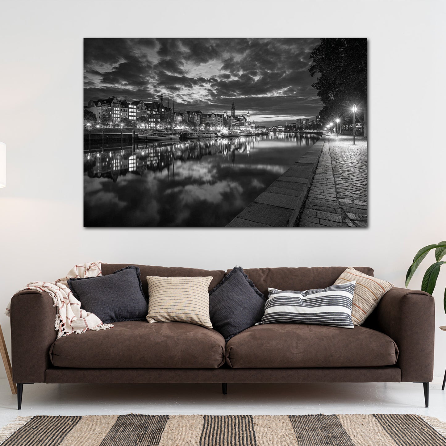 Weserufer Bremen schwarz weiß Abendstimmung Wandbild