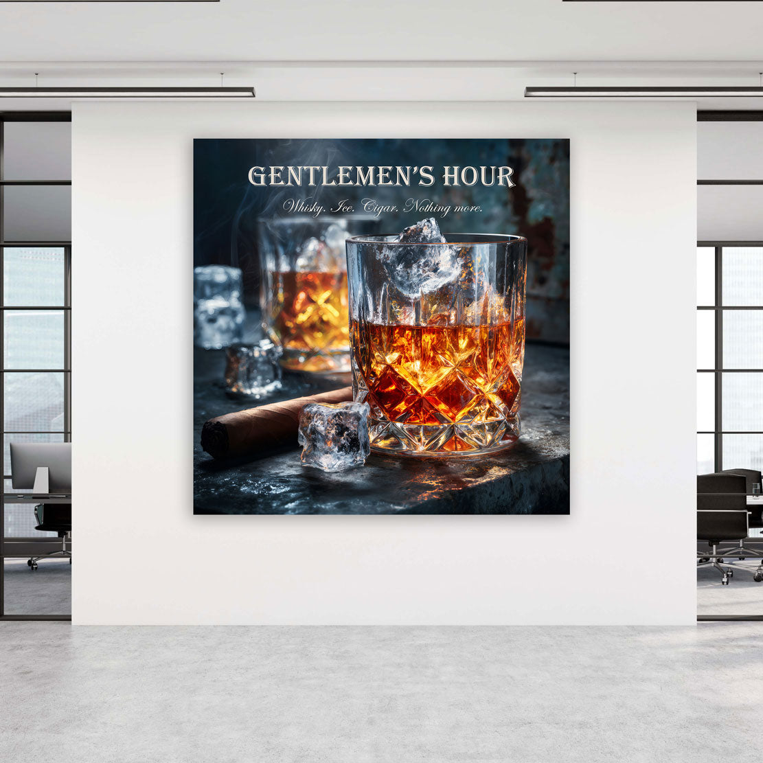Whisky Glas Zigarre Eiswürfel Gentlemen Moment Wandbild