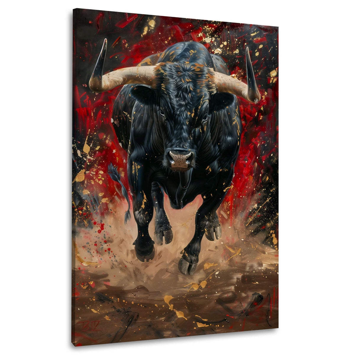Wilder Stier expressives Wandbild in malerischer Optik
