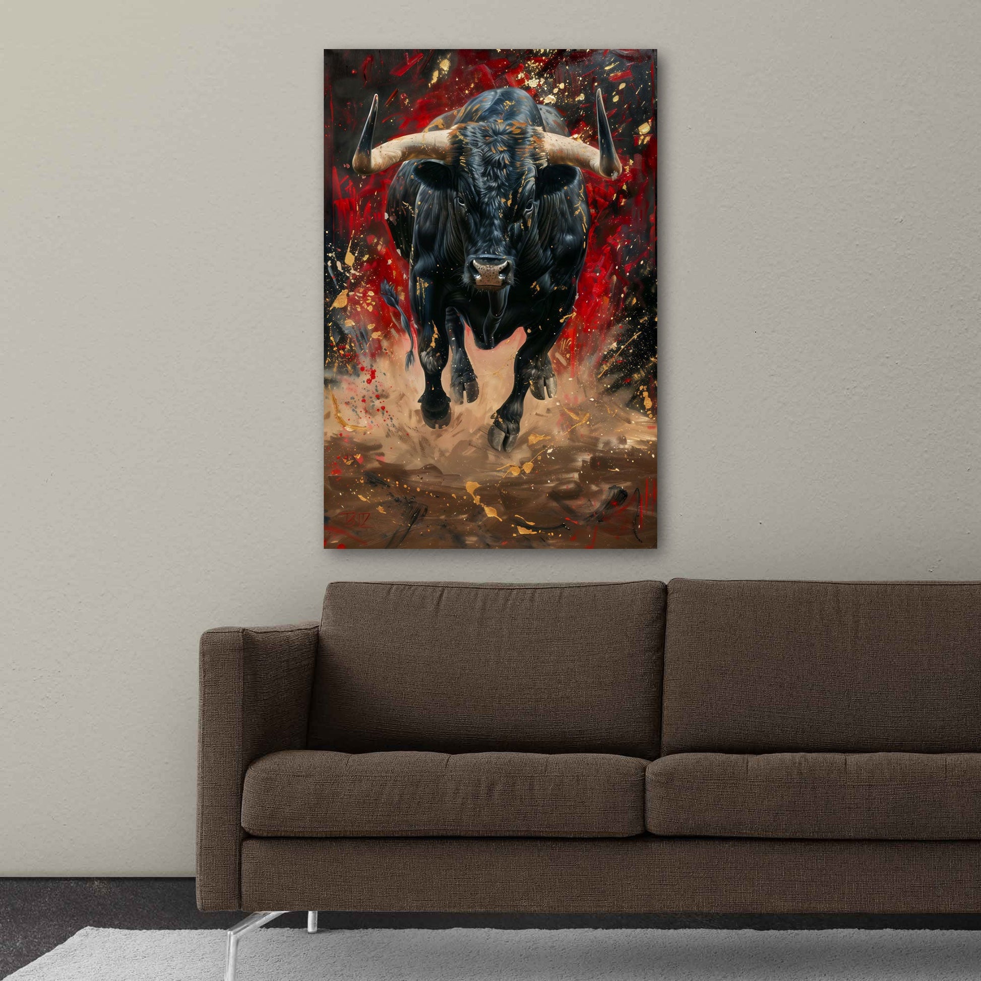 Wilder Stier expressives Ölgemälde Wandbild