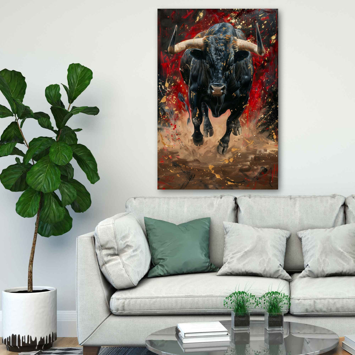 Wilder Stier Wandbild im Raum