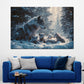 Wolf mit Welpen im Schnee inniger Moment Wandbild