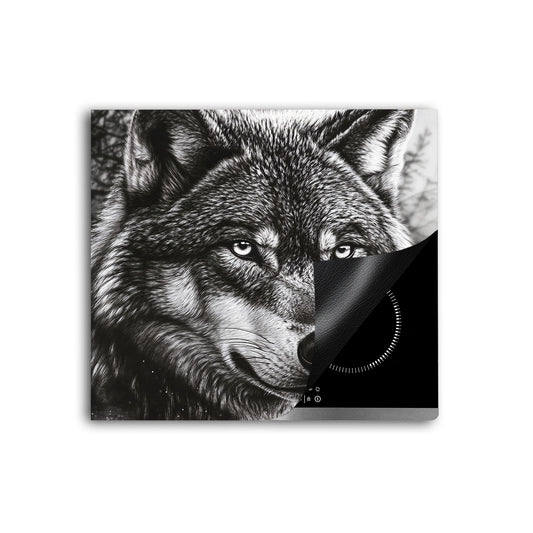 Wolf Porträt schwarz weiß Herdabdeckplatte Induktionsschutz für Ceranfeld & Küche Deko