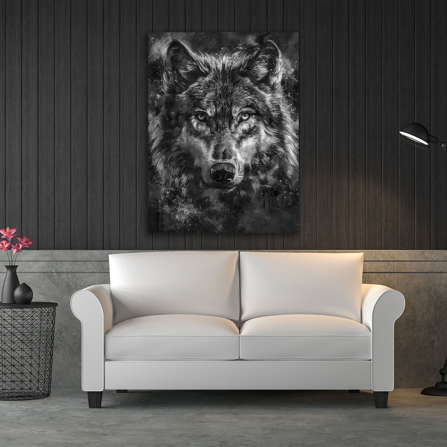Wolf Porträt Realistische Zeichnung Wandbild