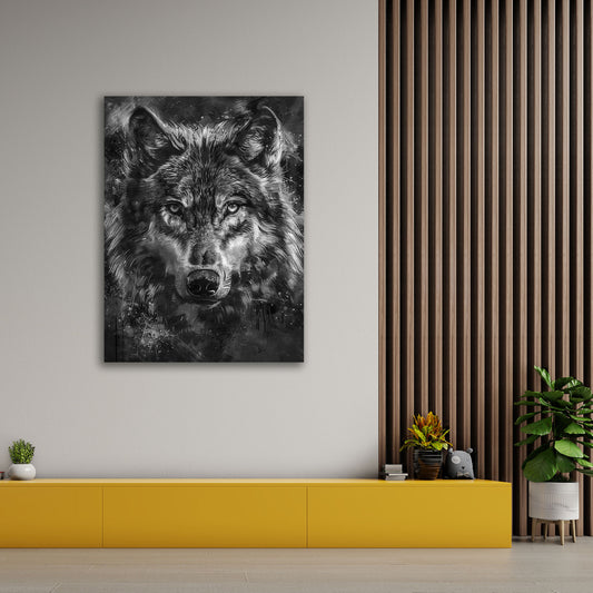 Wolf Porträt Realistische Zeichnung Wandbild