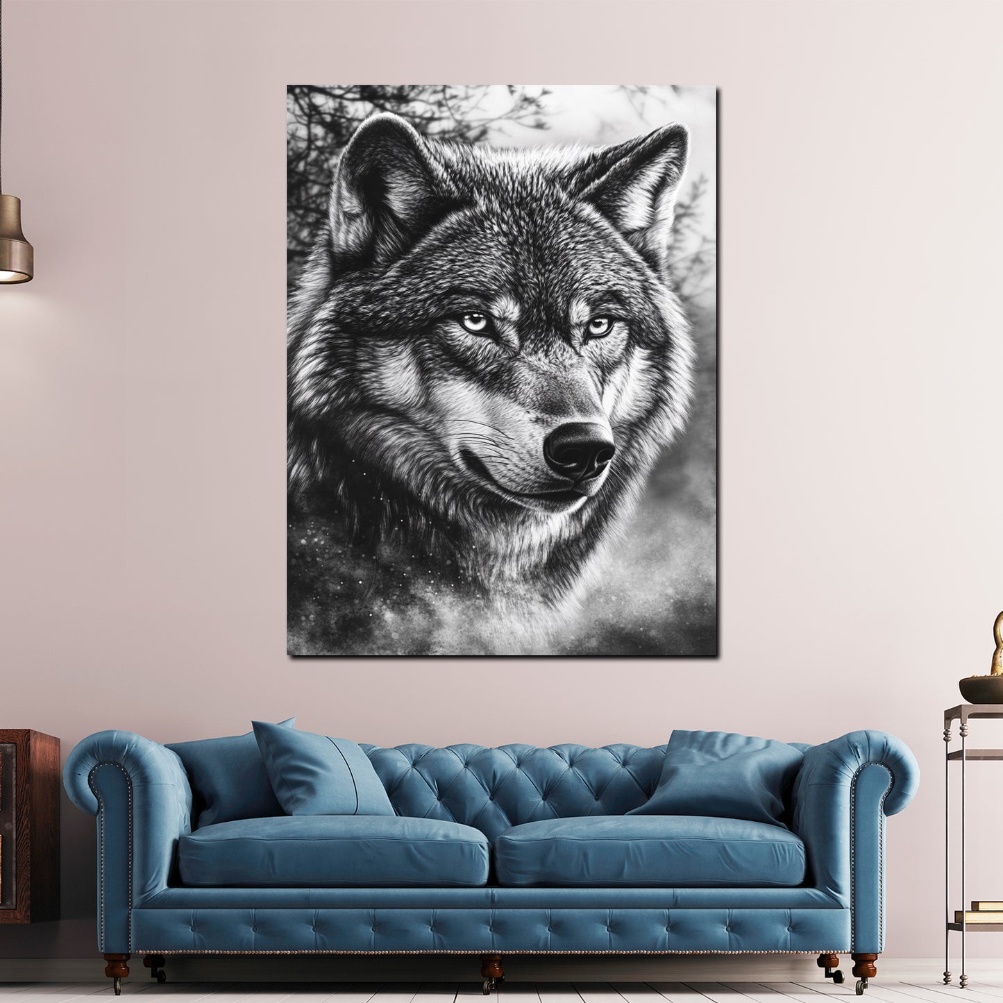 Wolf Porträt schwarz weiß Wandbild