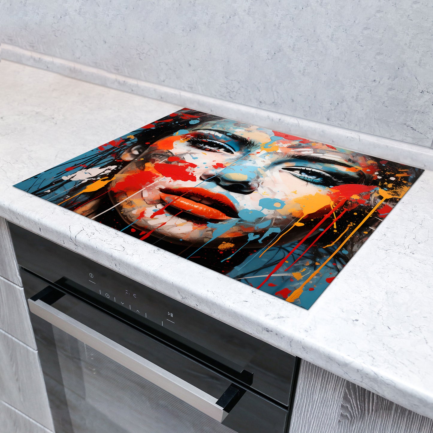 Wunderschöne Frau Pop Art Herdabdeckplatte Induktionsschutz für Ceranfeld & Küche Deko