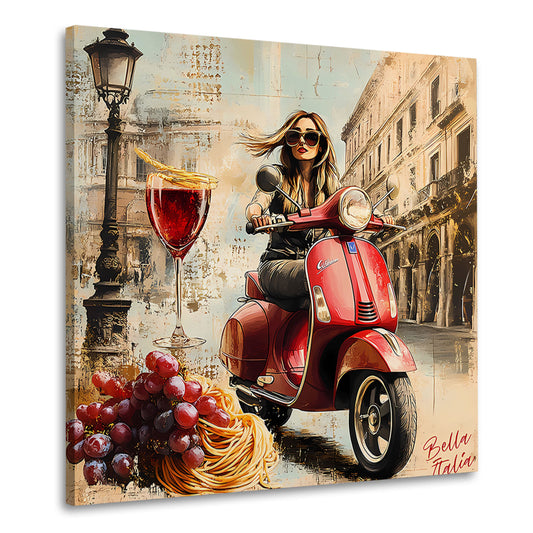 Wunderschöne Frau Vespa Italien Wein Wandbild