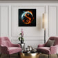 Yin und Yang Symbol mit Feuer und Mond im Dunkeln Wandbild