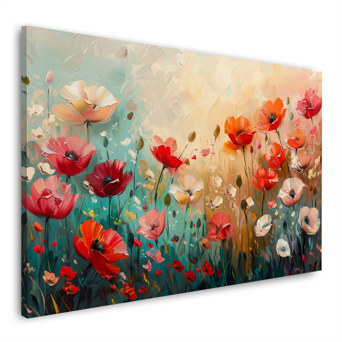 Zarte Blumenwiese mit roten Mohnblumen im Licht Wandbild