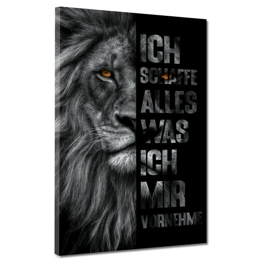 Zitat schwarz weiß Löwenkopf Motivation Wandbild
