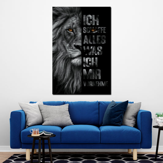 Zitat schwarz weiß Löwenkopf Motivation Wandbild