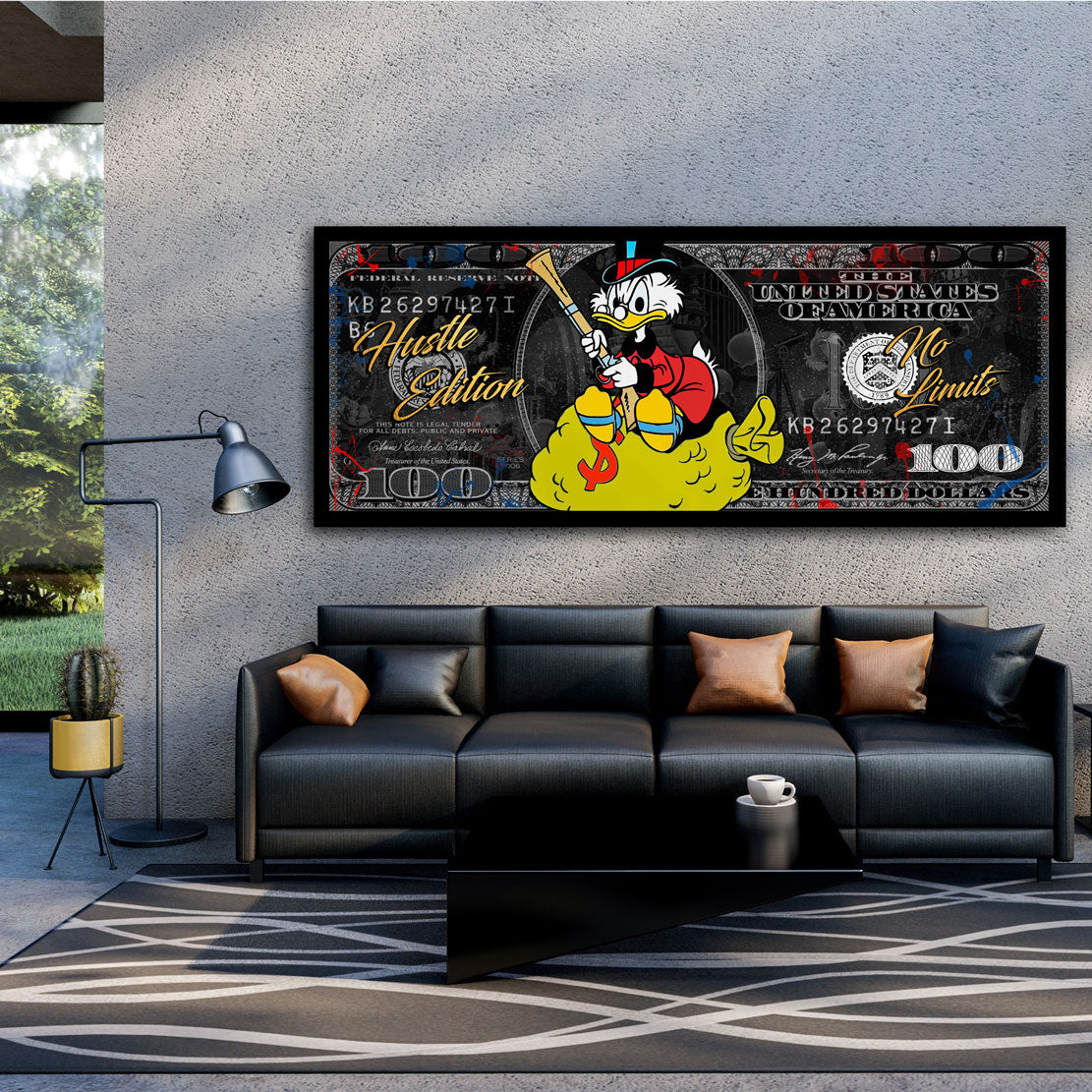 Wandbild Dagobert 100 Dollar Geld Comic Pop Art Kunstwerk Defend Money