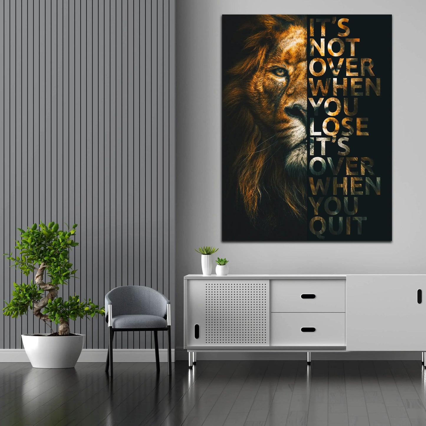 Wandbild Löwe Motivation It Is Not Over When You Lose Brown Edition