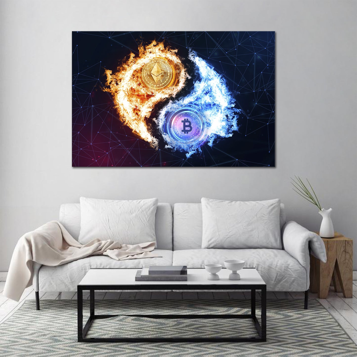 Wandbild Leinwandbild Bitcoin Yin und Yang Style, Kryptowährung