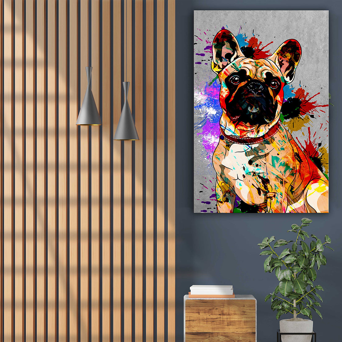 Wandbild Französische Bulldogge Abstract Pop Art, Hund, Tiere