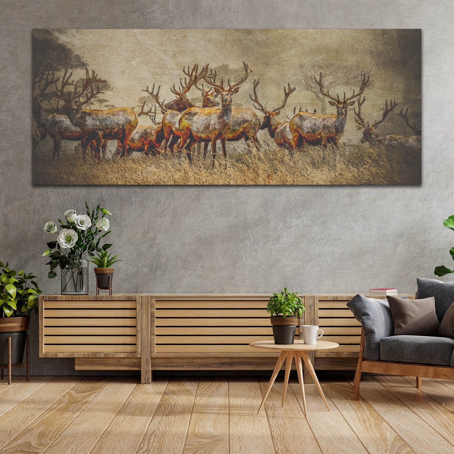 Wandbild Hirsch Herde abstrakt