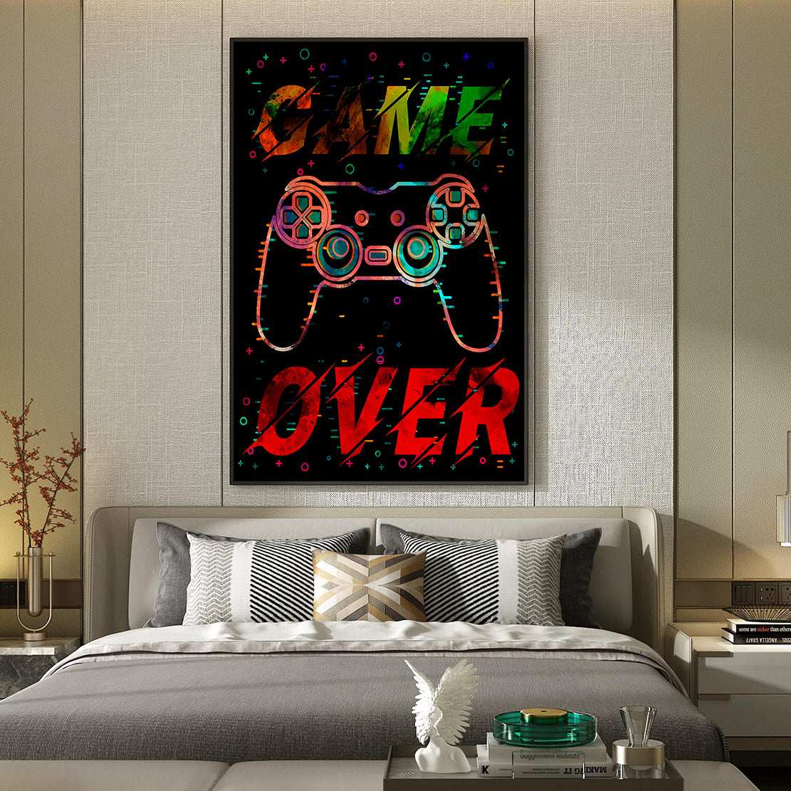 Wandbild Leinwandbild Kunst Videospiel Gamepad Controller Gaming Play Station Game Over Pop Art Style