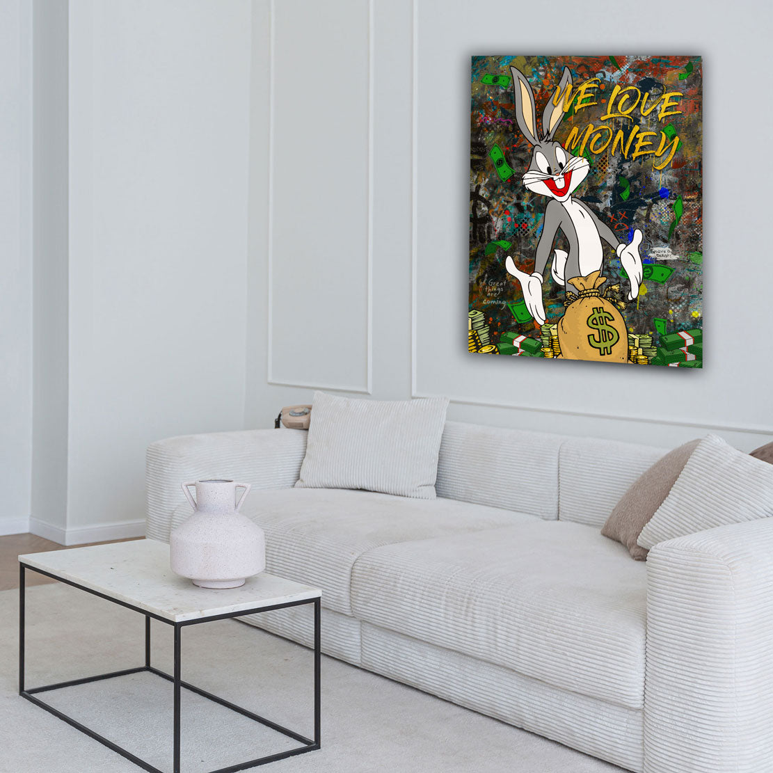 Wandbild Bunny We Love Money, Pop Art Comic