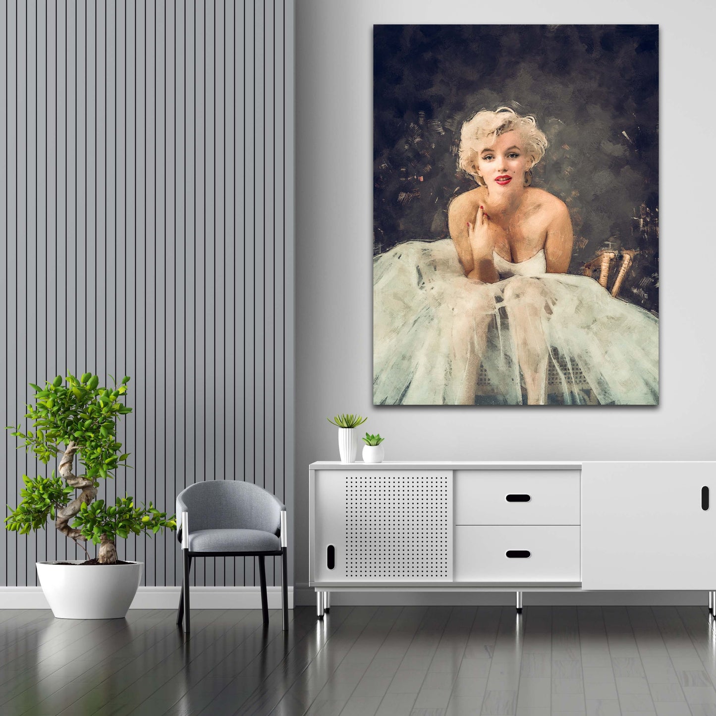 Wandbild Marilyn Monroe wunderschön White Dress Abstract Paint Style