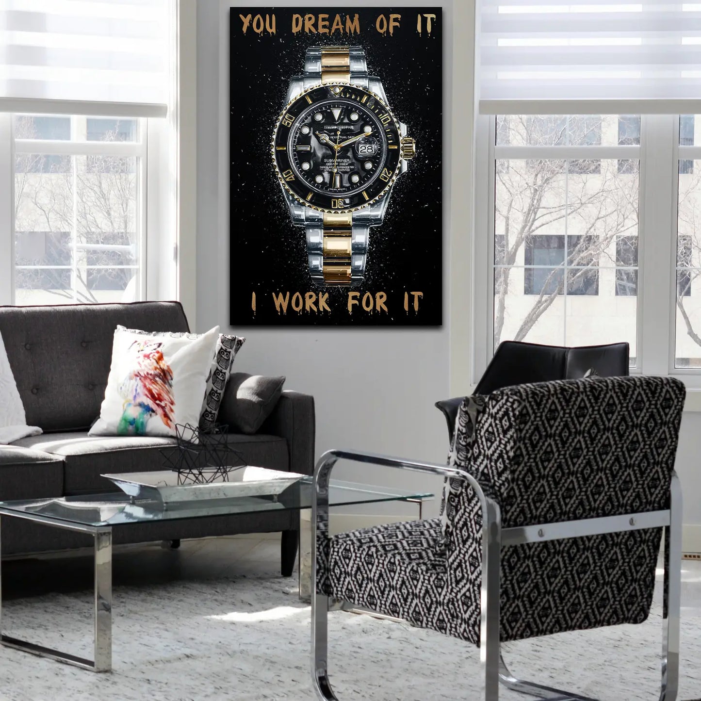 Wandbild Leinwandbild Motivation Uhr WORK FOR IT