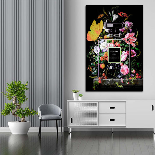 Wandbild Leinwandbild Parfümflasche mit Blumen Lifestyle Pop Art Kunstwerk