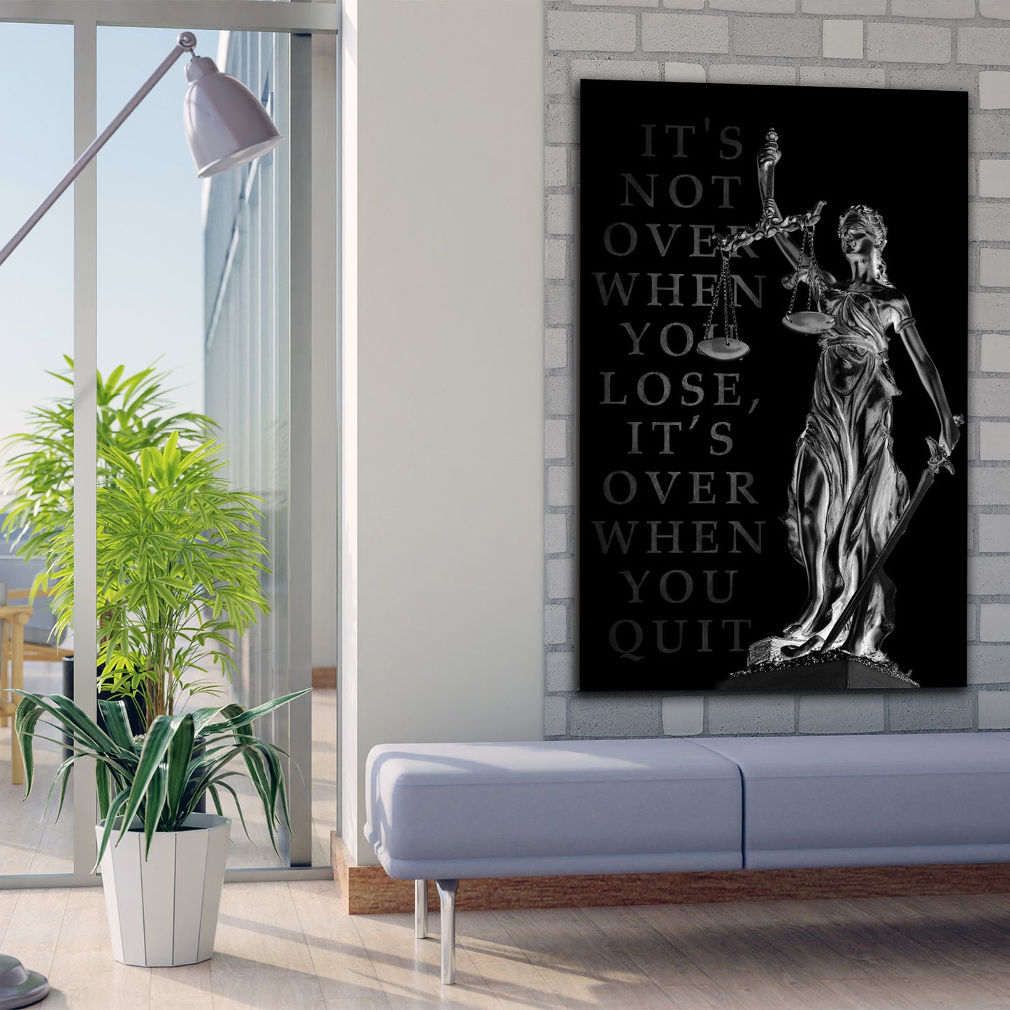 Wandbild modern Justitia It Is Not Over When You Lose, It Is Over When You Quit Silver Edition