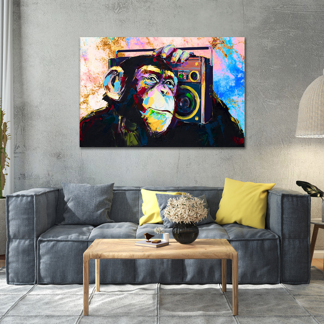 Wandbild Pop Art Monkey Affe mit Radio