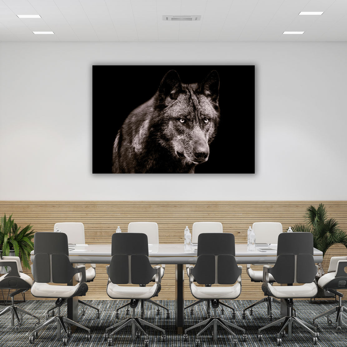 Wandbild Wolf schwarz weiß Black Style, Wolfsrudel Anführer (Kopie)