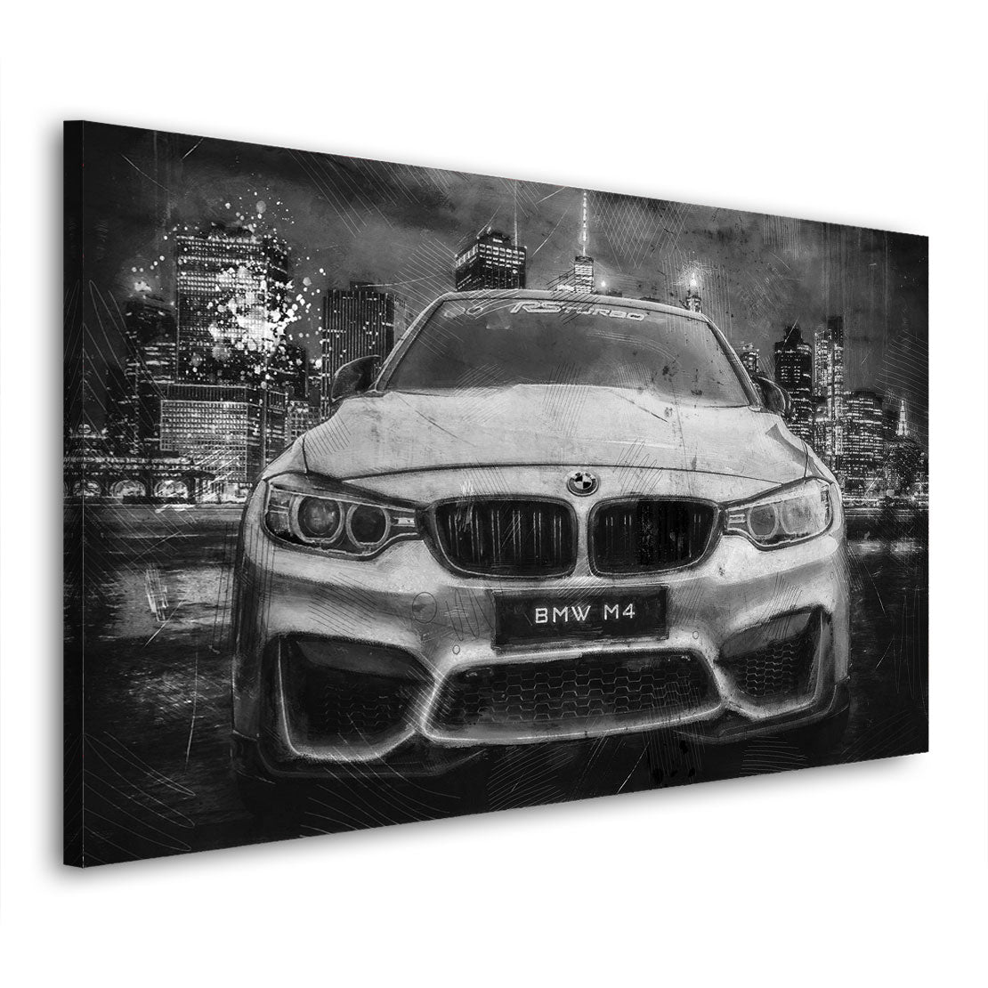 Sportwagen BMW M4 Wandbild Leinwand abstrakt Black & White Auto